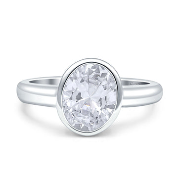 Bezel Set 9mmX7mm Oval Engagement Ring Cubic Zirconia 925 Sterling Silver Wholesale